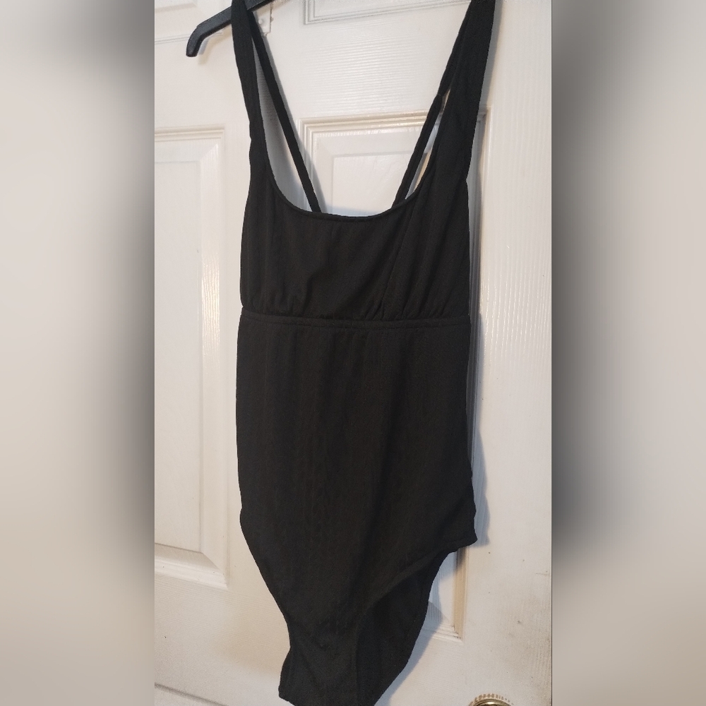 Catalina Black One Piece Swimsuit With Low Cut Chris Cross Back
